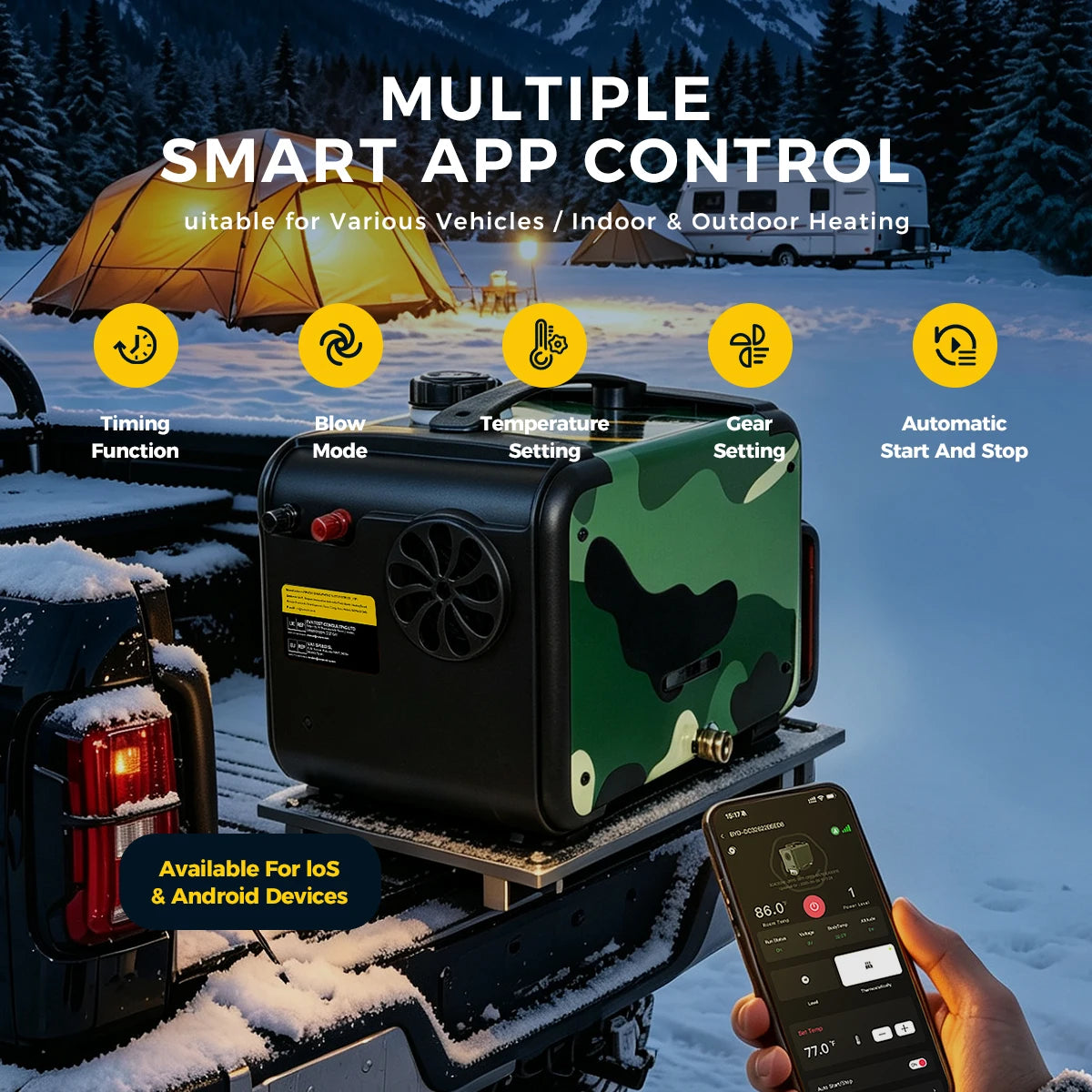 8KW Wireless Remote Bluetooth CO Monitor Diesel Air Heater 12V/24V All-in-One LCD Screen Silent Parking Heater for Car RV Campervan Amocart