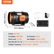 Load image into Gallery viewer, SucceBuy Inline Duct Fan with Temperature Humidity Controller EC-motor Ventilation Exhaust Fan Air Ventilator for Home Bathroom
