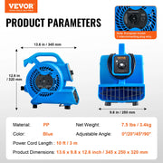Bild in Galerie-Viewer laden, SucceBuy Floor Blower 1360 RPM 600 CFM Air Mover for Drying and Cooling Portable Dryer for Janitorial Home Plumbing Commercial
