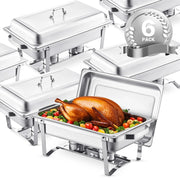 Load image into Gallery viewer, SucceBuy 8 Qt 4/6 Pack Chafing Dish Buffet Set Stainless Steel Chafer Rectangle Catering Warmer Server w/Lid Water Pan for party

