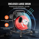 Amocart 50FT Drain Cleaner Machine Manual Feed Sewer Snake Auger with Wheels 4 Cutters & Air-activated Foot Switch for Homeuse