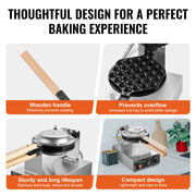 Load image into Gallery viewer, SucceBuy Commercial Egg Bubble Waffle Maker 1400W Non-Stick Stainless Steel Bubble Puff w/180° Rotatable 2 Pans &amp; Wooden Handles
