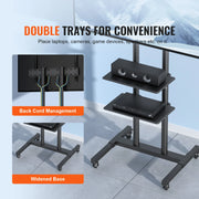 Load image into Gallery viewer, SucceBuy Mobile TV Stand Height Adjustable TV Stand w/ Wheels Double Tray for Audio-Visual Devices Rolling TV Stand for Bedroom
