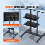 Amocart Mobile TV Stand Height Adjustable TV Stand w/ Wheels Double Tray for Audio-Visual Devices Rolling TV Stand for Bedroom
