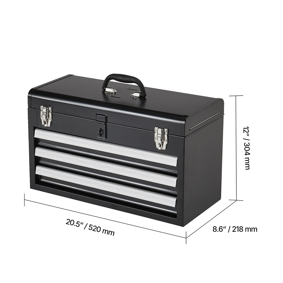 SucceBuy 20in 3-Drawer Metal Tool Box Black/Red Tool Chest with EVA Liners Multifunction Tool Organizer for Garage & Workshop Amocart