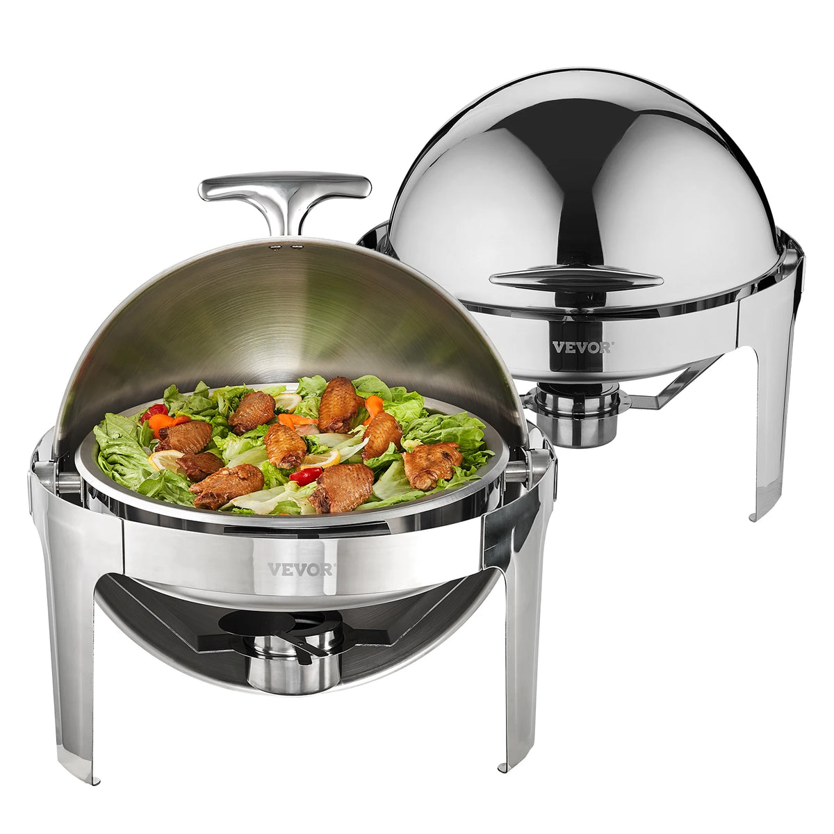 SucceBuy Roll Top Chafing Dish Buffet Set 6 Qt 2 Pack Stainless Steel Chafer with 2 Full Size Pans Round Catering Warmer Server Amocart