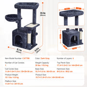 Load image into Gallery viewer, Amocart Cat Tree for Indoor Cats Cat Tower with Cat Condo Sisal Scratching Post HammockTop Perch Jumping Platforms Dark Grey
