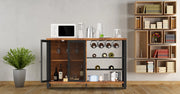 Bild in Galerie-Viewer laden, SucceBuy 47/55inch Industrial Bar Cabinet Wine Bar Cabinet Table with Wine Rack &amp; Glass Holder for Dining Living Room Rustic Oak
