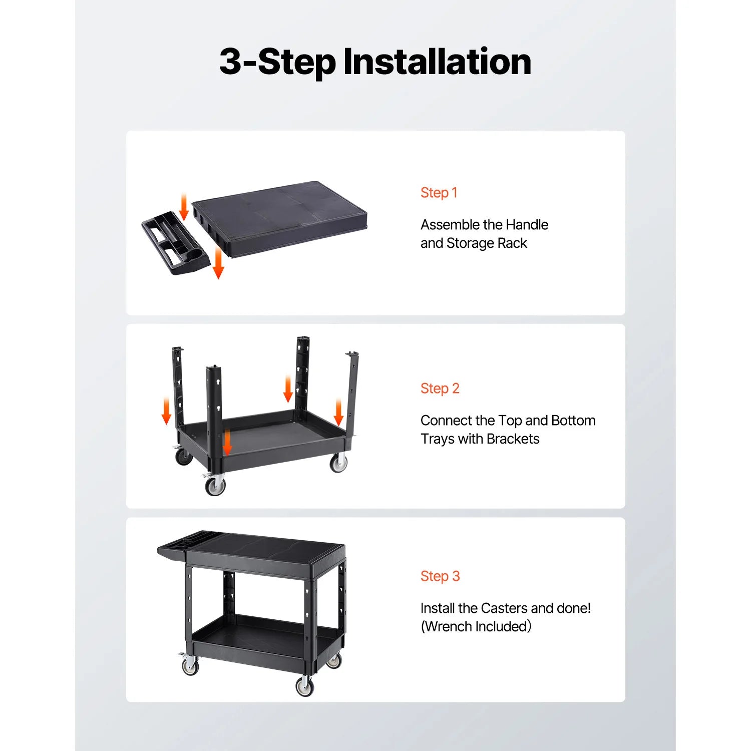 SucceBuy 550 lbs Utility Service Cart Two-Shelf Plastic Hand Dolly Cart with 360° Swivel Wheels for Warehouse Garage Cleaning