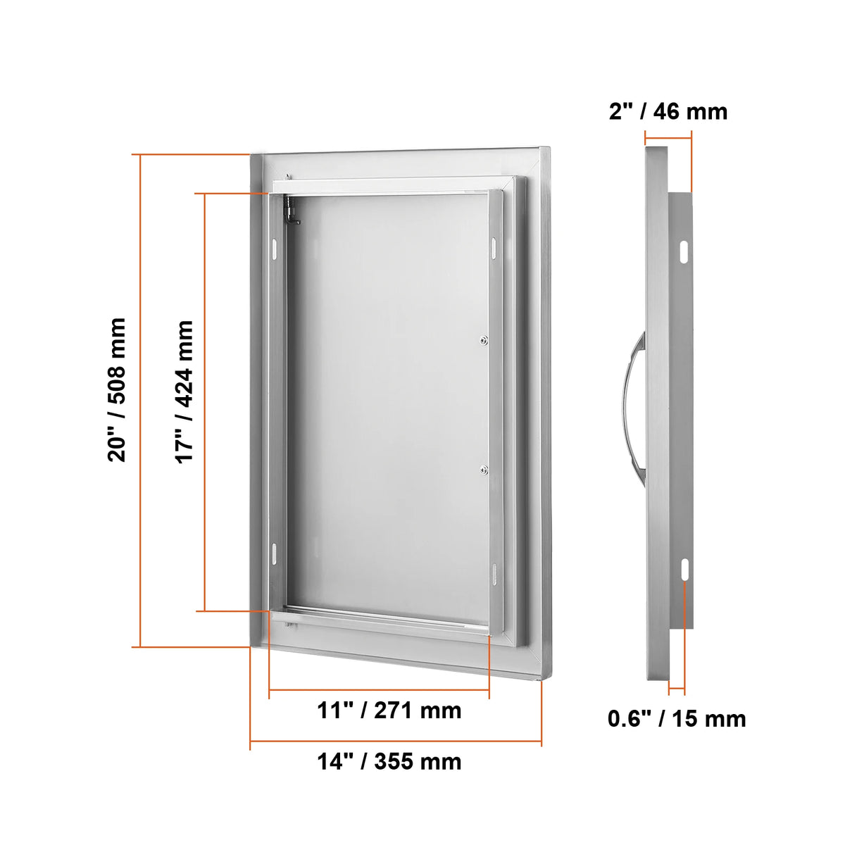 SucceBuy BBQ Access Door Stainless Steel Flush Mount Door Wall Vertical Door w/ Recessed Handle Grilling Station Outside Cabinet Amocart