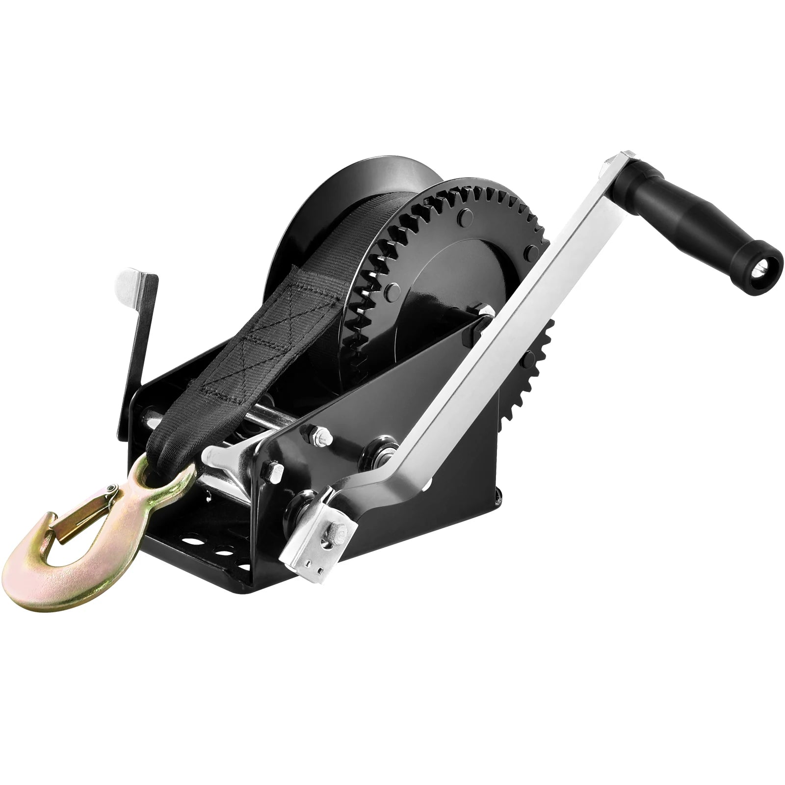 SucceBuy Hand Winch BoatTrailer Winch Heavy Duty Rope Crank Polyester Strap and Two-Way Ratchet Manual Operated Hand Crank Winch