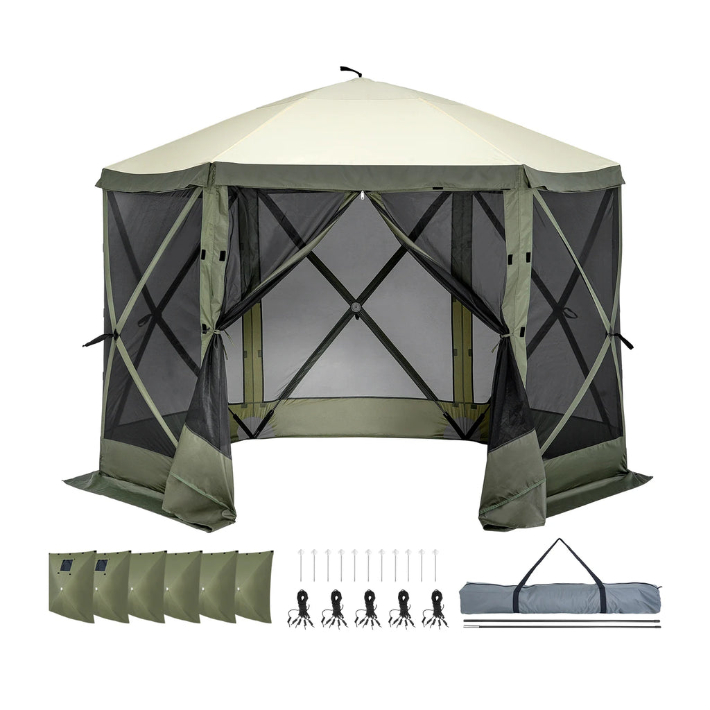 SucceBuy Pop Up Gazebo Tent, Pop-Up Screen Tent 6 Sided Canopy Sun Shelter with 6 Removable Privacy Wind Cloths & Mesh Windows