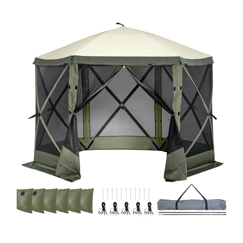 SucceBuy Pop Up Gazebo Tent, Pop-Up Screen Tent 6 Sided Canopy Sun Shelter with 6 Removable Privacy Wind Cloths & Mesh Windows