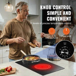 Amocart 12 inch Electric Cooktop 2 Burners Built-in Electric Stove Top Ceramic Top Radiant Cooktop w/ Glass Panel Knob Control
