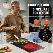 Bild in Galerie-Viewer laden, SucceBuy 12 inch Electric Cooktop 2 Burners Built-in Electric Stove Top Ceramic Top Radiant Cooktop w/ Glass Panel Knob Control
