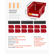 Charger l'image dans la visionneuse de galerie, SucceBuy Bacs de rangement muraux 12 bacs en plastique et 3 rails métalliques Boîte de rangement suspendue et empilable pour garage, atelier, clous et outils
