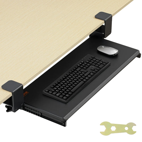 Amocart 26.8in Under Desk Keyboard Tray Slide in/out Ergonomic Universal Keyboard Tray No-Drilling C-Clamps Easy to Install