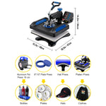 Amocart 5/8in1 15x15"/12x15"Dual-tube Heating Insulation Cotton Heat Press Sublimation Machine 360°Swing Design for Tshirts Etc
