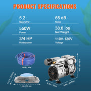 Charger l'image dans la visionneuse de galerie, SucceBuy Aérateur de bassin 550W, Système d'aération de lac jusqu'à 0,4 hectare 15 m, Tube lesté et diffuseur inclus pour l'alimentation
