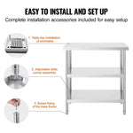Amocart Stainless Steel Food Prep Table Commercial Kitchen Worktable with 2 Adjustable Undershelf for BBQ Kitchen Garage