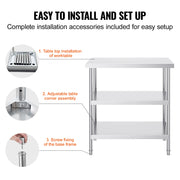 Load image into Gallery viewer, SucceBuy Stainless Steel Food Prep Table Commercial Kitchen Worktable with 2 Adjustable Undershelf for BBQ Kitchen Garage
