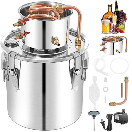 Amocart 50L Moonshine Still Alcohol Distiller w/ Water Pump Stainless Copper DIY Home Brew Ethanol Wine Essential OilBrewingKit