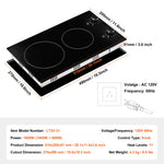 Amocart 12 inch Electric Cooktop 2 Burners Built-in Electric Stove Top Ceramic Top Radiant Cooktop w/ Glass Panel Knob Control