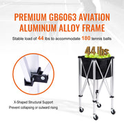 Load image into Gallery viewer, Foldable Tennis Ball Cart Holds 150/180 Tennis Balls Basket Hopper with Wheels for Sports Teaching Baseball Trolley
