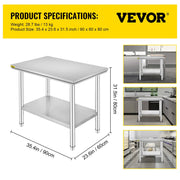 Load image into Gallery viewer, SucceBuy Kitchen Work Bench Commercial Catering Table Worktable with Undershelf Stainless Steel 330LBS 286LBS Restaurant Garage
