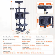 Load image into Gallery viewer, Amocart Cat Tree for Indoor Cats Cat Tower with Cat Condo Sisal Scratching Post HammockTop Perch Jumping Platforms Dark Grey

