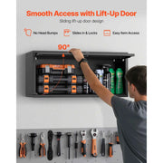 Charger l'image dans la visionneuse de galerie, SucceBuy Armoire Murale en Métal 30x12x14 po, Armoire à Outils Flottante pour Garage avec Porte Relevable, 54 kg par Étagère, Convient pour Garage, Sous-sol
