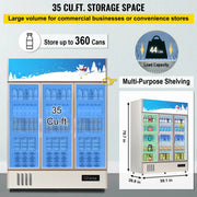 Load image into Gallery viewer, SucceBuy Triple Swing Door Commercial Refrigerator Display Fridge Upright Beverage Cooler Glass Door with LED Light - AMOCART

