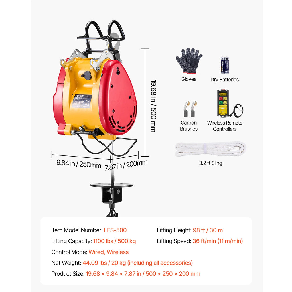 SucceBuy 2-in-1 Electric Hoist 1100 lbs 1800W Wired/Wireless Portable Power Winch 98 ft Lifting Height for Garage Factory Towing