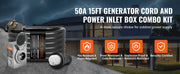 Charger l'image dans la visionneuse de galerie, Amocart 50Amp Generator Cord &amp; Power Inlet Box Kit NEMA 14-50P/SS2-50R STW 6/3+8/1 AWG Power Cord with Lock Connector for RV
