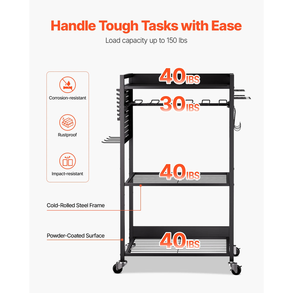SucceBuy 4-tier Rolling Tool Organizer Cart 150 lbs Garage Floor Stand Storage Cart on Wheels Drill Holder Rack for Workshop