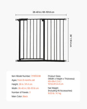 Charger l'image dans la visionneuse de galerie, Baby Gate 28/30/36 Inches High Dog Gate Easy Step Walk Thru Child Pet Security Pressure Mount Kit Wall Cups Doorways
