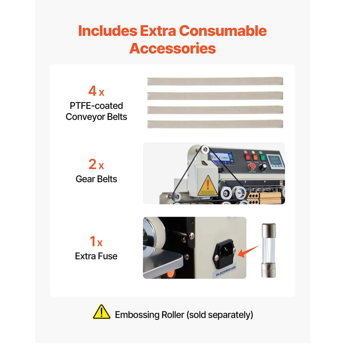 SucceBuy Continuous Bag Band Sealing Machine 0.24-0.47in Width Horizontal Band Sealer with Ink Printing for 0.001-0.03 in Bags Amocart