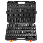 Amocart 3/8" & 1/2" Drive Impact Socket Set 59 PCS Socket Set SAE 5/16" to 1-1/4" Metric 6-32mm 6 Point Cr-Mo Alloy Steel Set