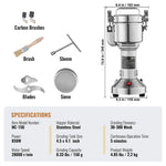 【Premium】Amocart 150-2500g Electric Grain Mill Grinder Commercial Swing Spice Grinders for Dry Herbs Grains Spices Cereals Coff