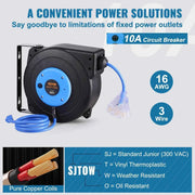 Load image into Gallery viewer, Amocart Retractable Extension Cord Reel 30FT Lighted Triple Tap Outlet 10 Amp Circuit Breaker 4.5FT Lead-in Cord Electrical Use
