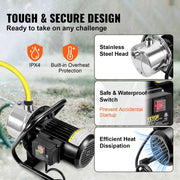 Charger l'image dans la visionneuse de galerie, Pompe de puits peu profond SucceBuy 1,1 HP 115 V 978 GPH 131 pieds de hauteur 69,6 psi Pression maximale Portable Arroseur Pompe de surpression d'irrigation
