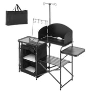 Load image into Gallery viewer, Amocart Camping Kitchen Table Folding Camp Cook Station Aluminum Portable Cook Station with Cupboard, Carrying Bag Windscreen
