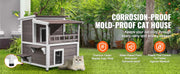 Bild in Galerie-Viewer laden, SucceBuy Outdoor Cat House Weatherproof Feral Cat Shelter 2-story Large Outdoor Wooden Cat House with Balcony Door and Open Roof
