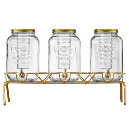 Amocart Beverage Dispenser Drink Dispensers for Parties, Glass Juice Dispenser with Metal Stand Lemonade Juice Water Dispensers