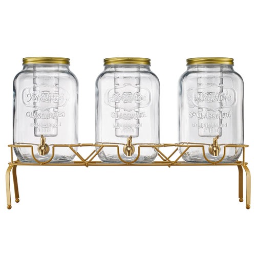 SucceBuy Beverage Dispenser Drink Dispensers for Parties, Glass Juice Dispenser with Metal Stand Lemonade Juice Water Dispensers
