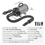 Amocart 2000W/2.7HP Dog Blow Dryer Adjustable Speed Temperature Control with 4 Nozzle and Extendable Hose for Pet Hair Grooming