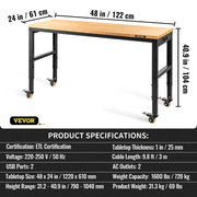 Load image into Gallery viewer, SucceBuy Heavy-Duty Workbench 72cm Adjustable Height Oak Wood Hardwood Top Table 900KG Load Capacity for Office Home Workshop - AMOCART
