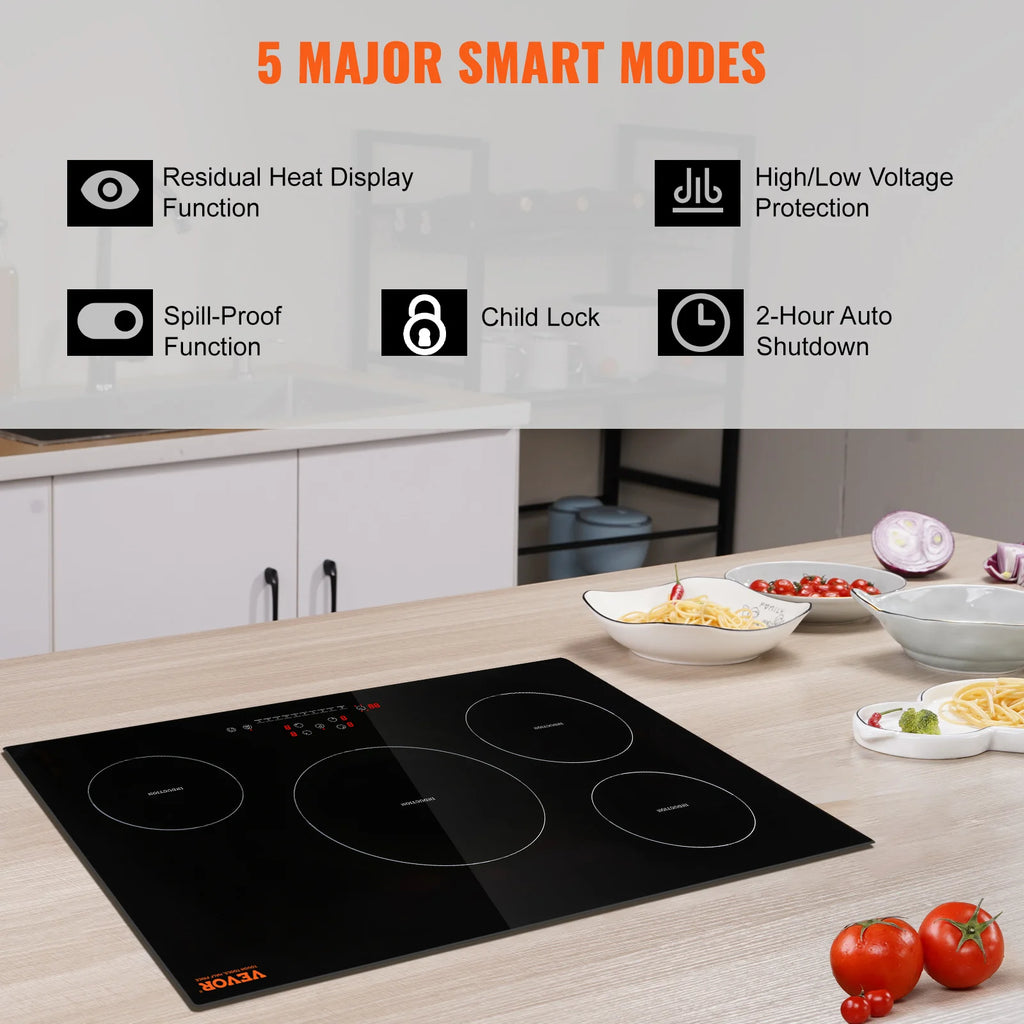SucceBuy 4 Burners 30'' Electric Cooktop Induction Stove Top Built-in Magnetic Cooktop with 9 Heating Level Touch Screen Burner