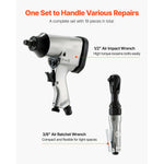 SucceBuy 1/2" Air Impact Wrench & 3/8" Ratchet Wrench Combo 19 Pieces Pro Air Tool and Accessories Kit for Auto Repair Home DIY