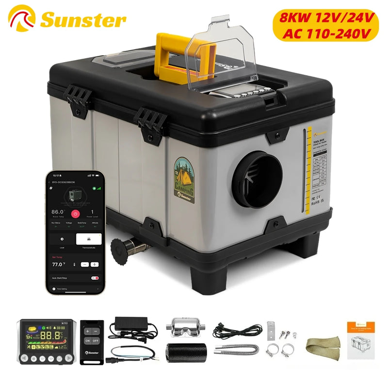 TB10 8KW 12V/24V/230V Diesel Air Heater LCD & Bluetooth APP W/ Auto Start-Stop Adaptive Plateau Parking Heater For Car RV Camper Amocart